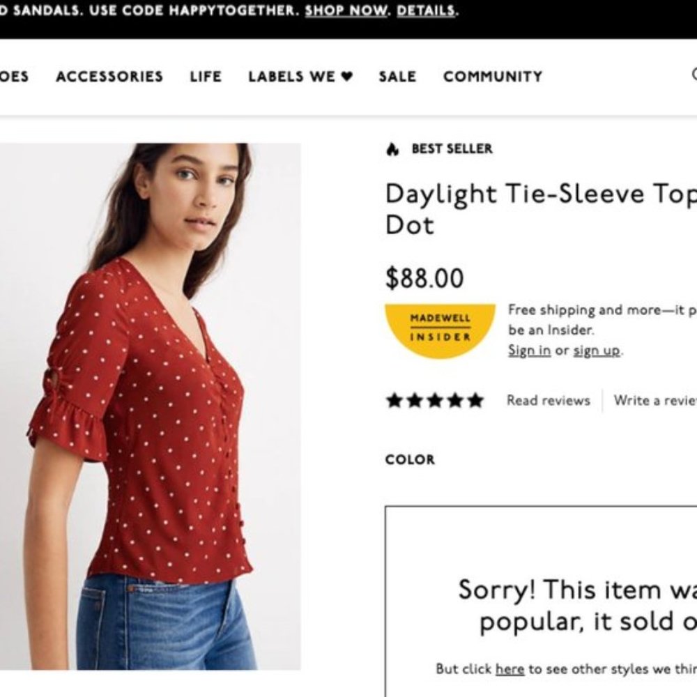 MADEWELL DAYLIGHT TIE SLEEVE TOP IN POLKA DOTS NWT - Picture 11 of 11